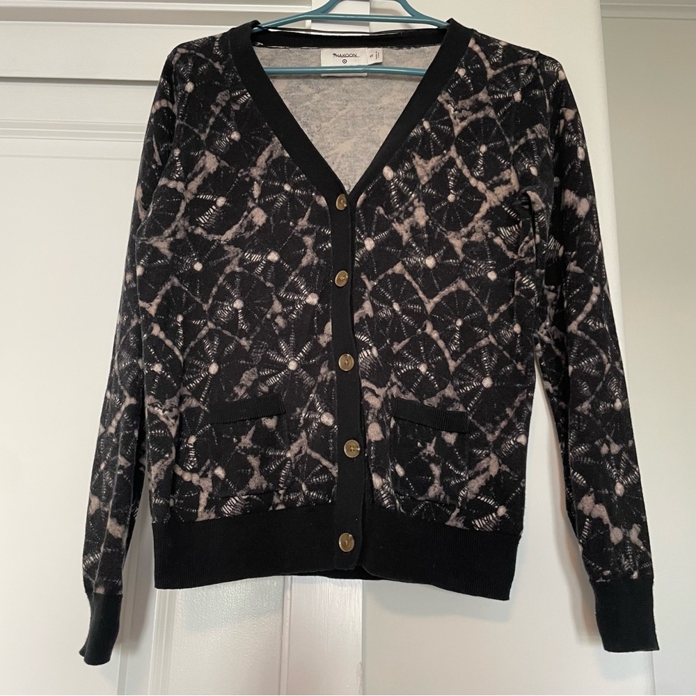 Thakoon Target tie dye small cotton cardigan sweater black